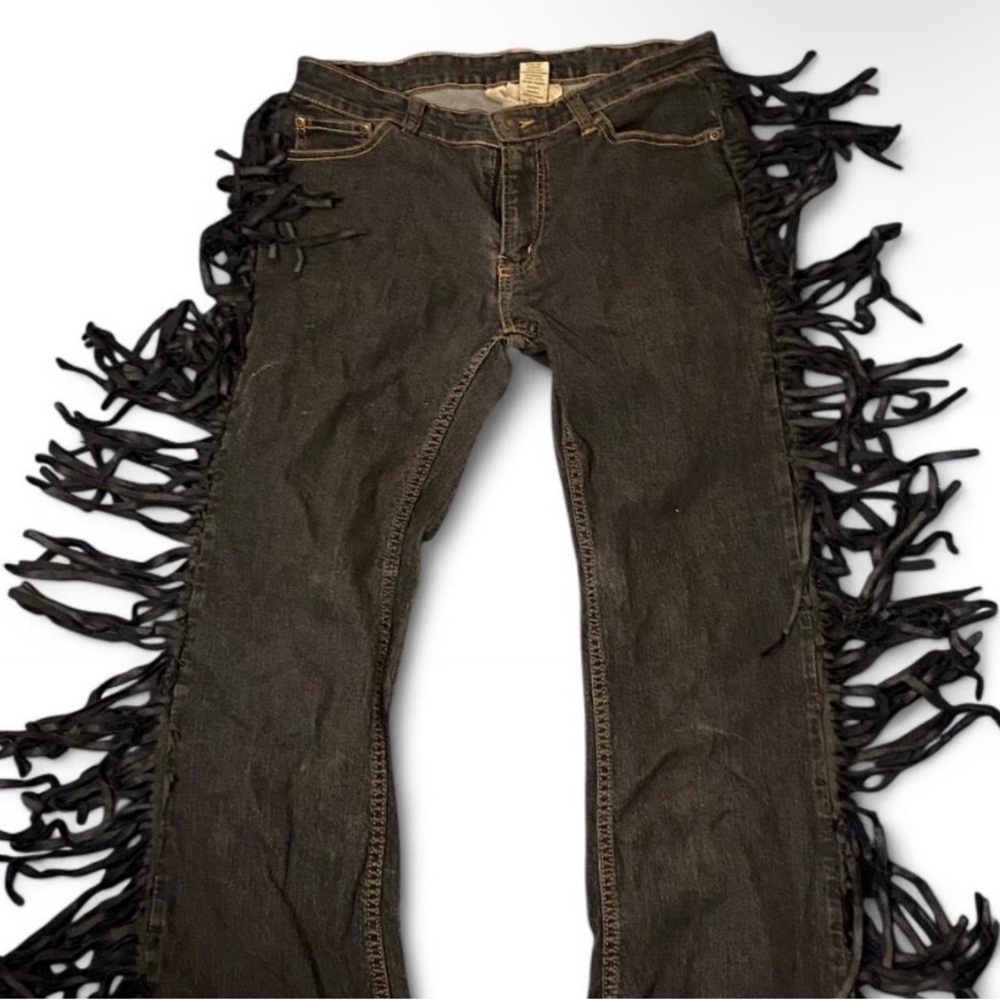 Men's Black Fringe Jeans